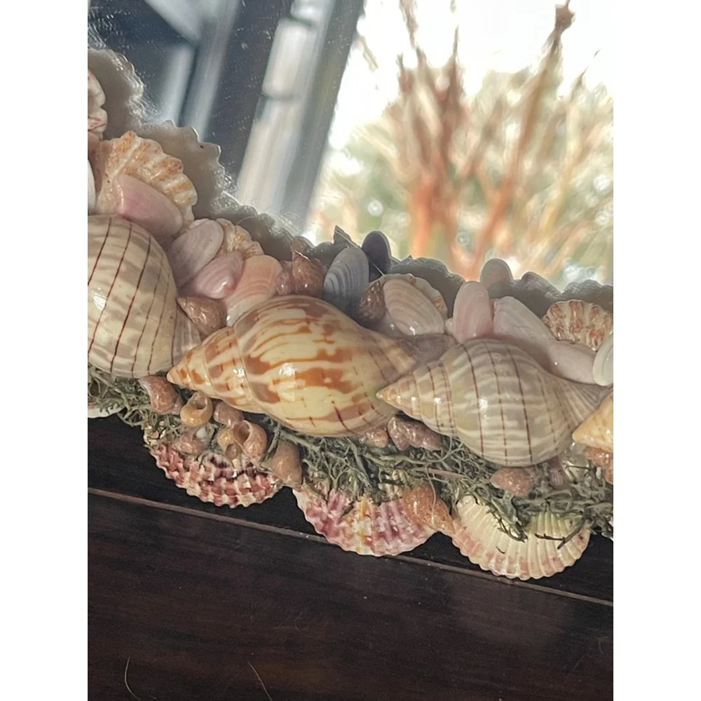 Handmade Seashell Wall Mirror Coastal Cottage Beach Decor – 12” Round